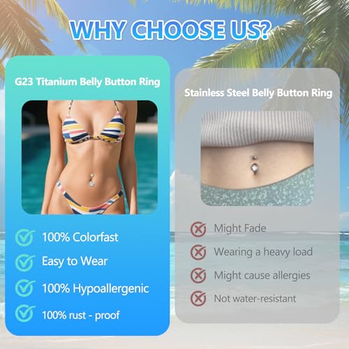 D.Bella 14G Stainless Steel Belly Button Rings 10mm 3/8" Barbell Belly Navel Rings Piercing for Women3