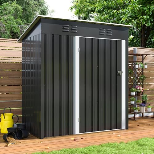 Image of Polar Aurora Outdoor Storage Shed 5 x 3 FT Black | Metal Garden Shed with Updated Frame Structure, Tool Sheds for Backyard Garden Patio Lawn