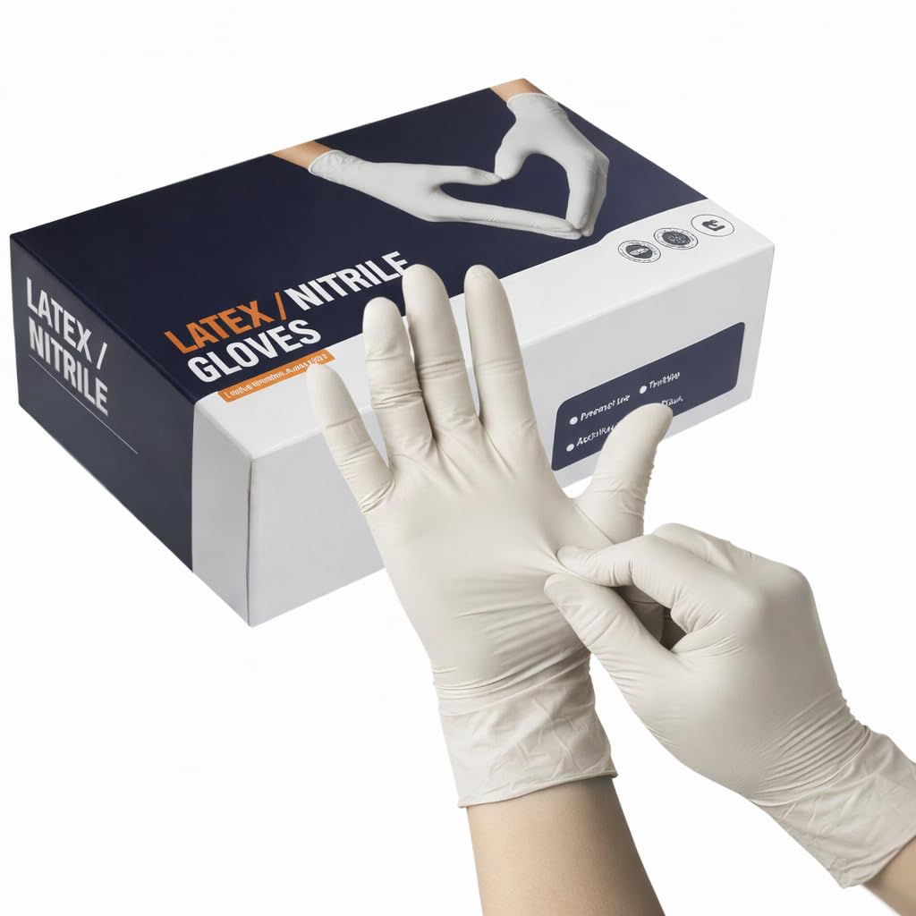 100 PACK White Latex Gloves Powdered – Textured Disposable Multipurpose Gloves for Cleaning, Food Handling, Salon & Industrial Use