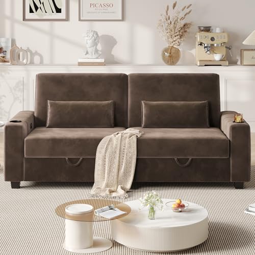 COPIAE Loveseat Sofa, Larger Couch Velvet Fabric with Storage, Charging