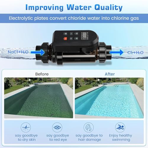 Système de chlorinateur de sel pour piscines jusqu'à 200 000 gallons, contrôle intelligent par application, chlorinateur de sel électrolytique, sortie 40 g/h