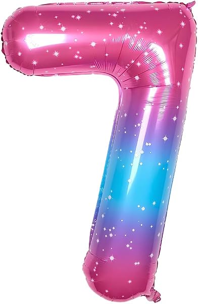 Foil Palloncini Numeri 7 Rosa-Blu Gradiente 40" (101cm), Gonfiabili Elio o Aria, Gigant Numero 0-9, 10-29, 30-100, Granda Palloncino per Anniversario, Decorazione Feste di Compleanno - 1