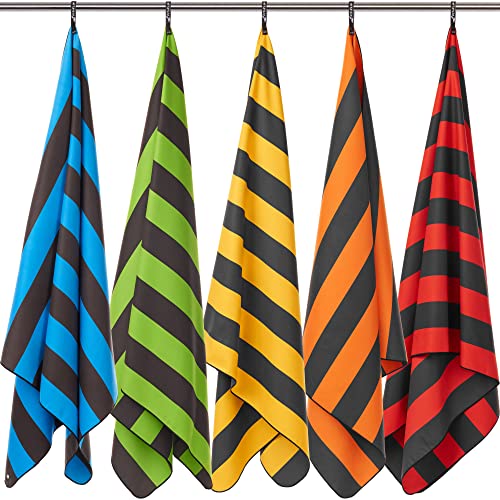 Fit-Flip Strandhandtuch XXL 160x80cm / Orange - Dunkelgrau gestreift- mikrofaser Strandtuch, Handtuch mit aufhänger, mikrofaser handtücher groß