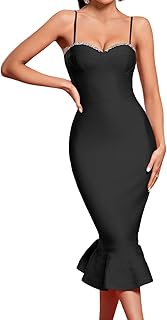 Women's Mermaid Sleeveless Rhinestone Bodycon Dress Party Club Midi Bandage Dress - Buy now