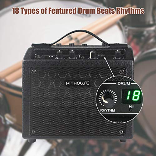 Kithouse B9 Electric Guitar Amp Mini Rechargeable Guitar Amplifier Portable Microphone Speaker with 18 Types Drum Beats, Microphone & AUX Input, Headset Output