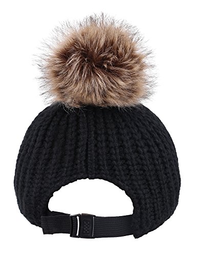 Arctic Paw Kids Cable Knit Beanie with Faux Fur Pompom and Brim Shade4