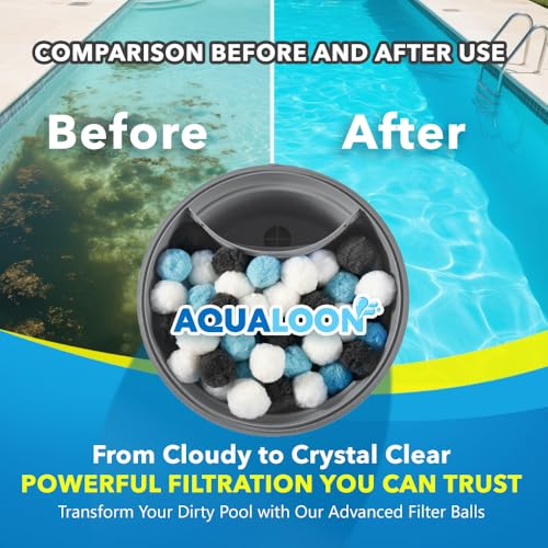 Image of AQUALOON Pool Filter Balls For Sand Filter Pump,1.5 Pounds Reusable Sand Filter Replacement Media,High-Efficiency Filtration for Swimming Pools,Aquariums&Hot Tubs,Universal Fit,White,Blue,Black Set