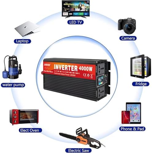 4000W Pure Sine Wave Inverter 12V to 230V/240V, Solar Power Converter with Display for Home, Truck, Camping - Reliable Power Inverter for Off-Grid Use