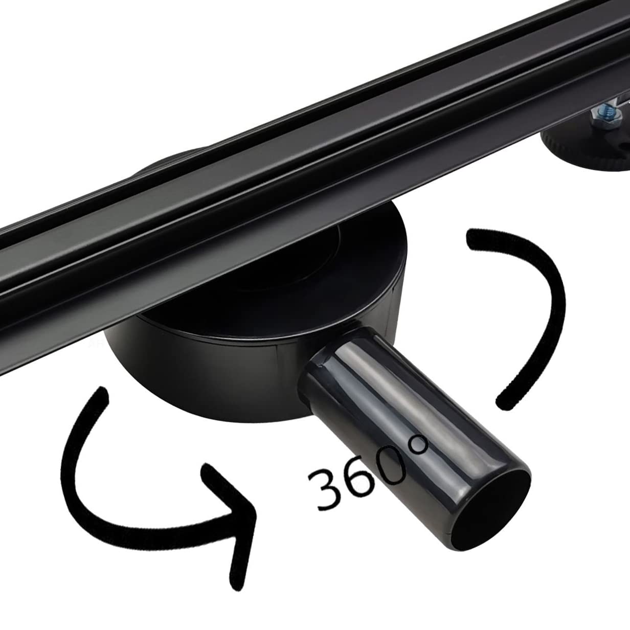 Caniveau Douche Linéaire Inox, Siphon 360°, Noir, 60 cm | Siphon sol 20 mm rotatif, acier inoxydable, ensemble salle de bains, douche à niveau du sol, système d'évacuation DN 40/50