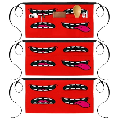 Tablier court de serveur lot de 3 avec 3 poches multicolores pour la cuisine et la restauration