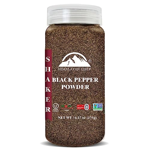 Himalayan Chef Organic Black Pepper Powder Shaker - 6.17Oz (175g), Free from Artificial Colors & Additives, Non GMO & Kosher Certified, Black Pepper Shaker