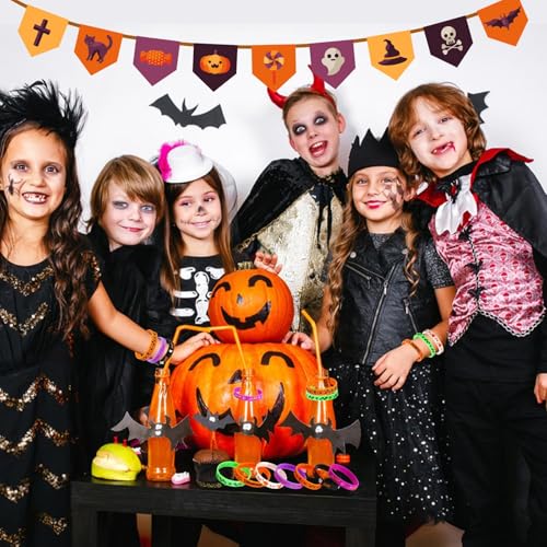 Image of JUNEBRUSHS 64pcs Halloween Party Favors Silicone Bracelets Rubber Wristband