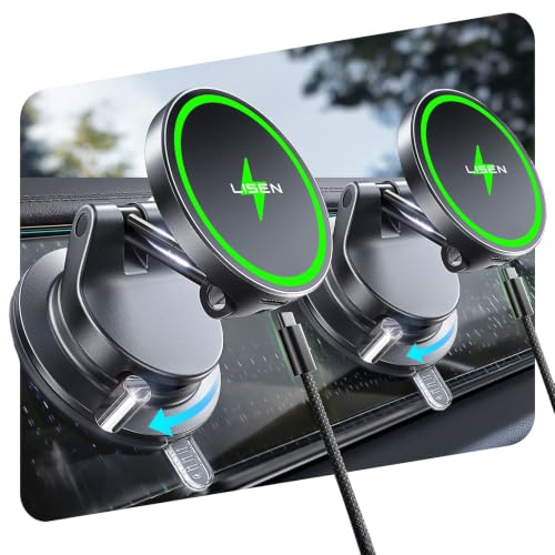 Image of LISEN for 15W Magsafe Car Mount Charger 2 Pack, Magnetic Phone Holders for Your Car, Magnetic Wireless Car Charger, Suction Phone Mount for Car Accessories for iPhone 17 Pro Max 16 15 14 13 12