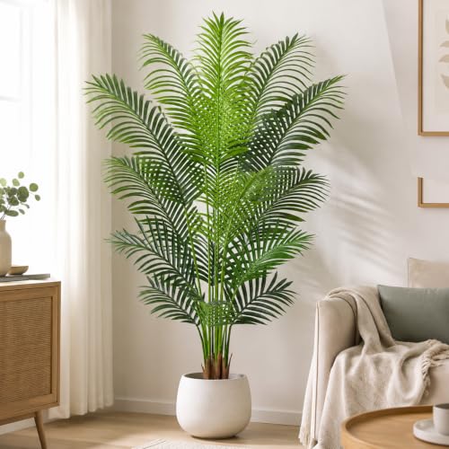 Image of 5.2ft Artificial Palm Tree Indoor Plant Tall Fake Tropical Paradise Palm Tree in Pot with Real Bark Design Faux Areca Palm Tree for Home Office Living Room Bedroom Farmhouse Modern Decor 1pcs
