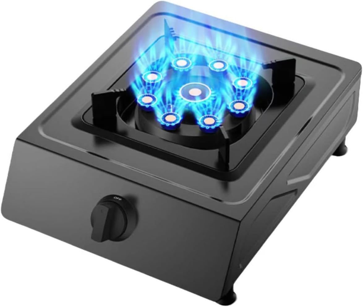Portable Gas Stove,5.2KW 9-cavity High-Efficiency Cooktop,Stainless Steel Single-burner Countertop,with Flame Failure Protection,for Emergency Cooking(LPG)