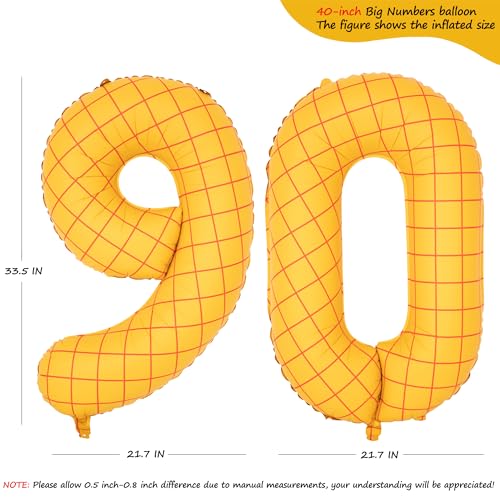 Image of 40 inch Large Number Balloon 90 Toy Inspired Story Yellow Birthday Balloon | Western Rodeo Party Supplies Boy Girl Story Anniversary Kids Birthday Party Cowboy Farm Themed Baby Welcome Decorations