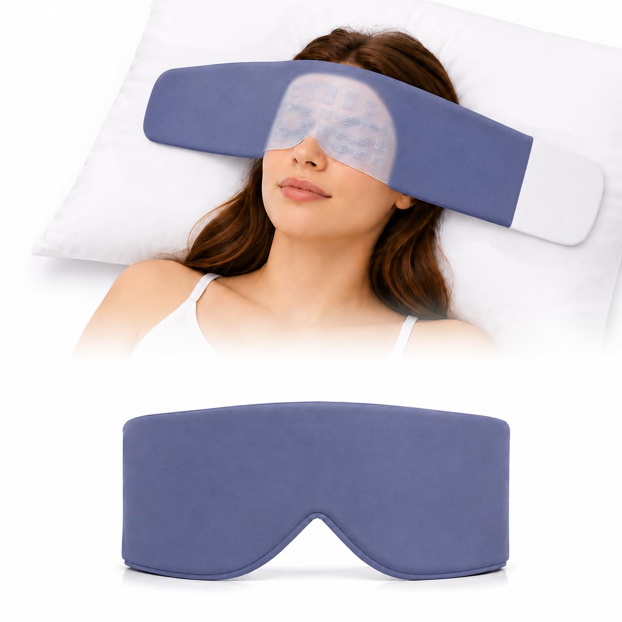 Dual-Side Velvet & Ice Silk Gravity Sleeping Mask for Men & Women - Reversible Fabric, Silent Velcro, Micro-Pressure Beads, Blackout Sleep Eye Mask for Travel, Work, Study (72x12cm, Navy Blue)-image-49