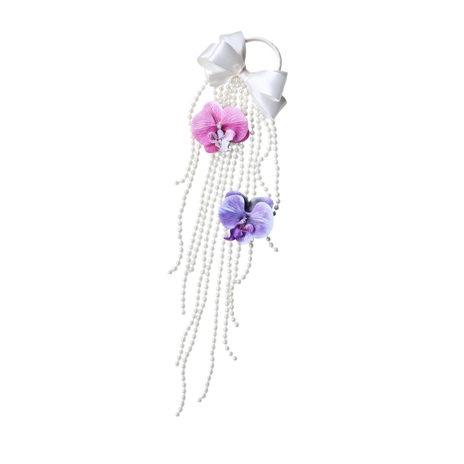 Laikoutd Realistic Floral Bouquet Waterfall Pearls Artificial Phalaenopsis Bridal for Wedding Ceremony Maid Keepsakes Realistic Floral Waterfall Pearls
