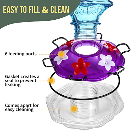 Billion Sky Hummingbird Feeder For Outdoors, Lantern Shaped Bottle, 6 Simulation Flowers Feeding Ports, 26 Fl.oz, Hanging For Garden Yard, Rust Proof, Blue(Ant Moat Included) #TOP5