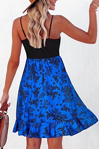 Image of ULTRANICE Womens Summer Dresses Floral V Neck Ruffled Hem Spaghetti Spring Casual Beach Outfits Flowy Wrap Sun Dress