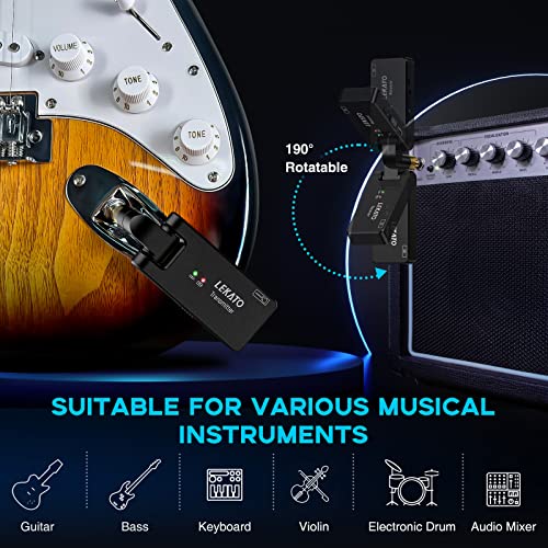 lekato wireless guitar system with charging case rechargeable 24ghz wireless transmitter receiver guitar wireless system 4 channels with dual plugs 35mm635mmws-100