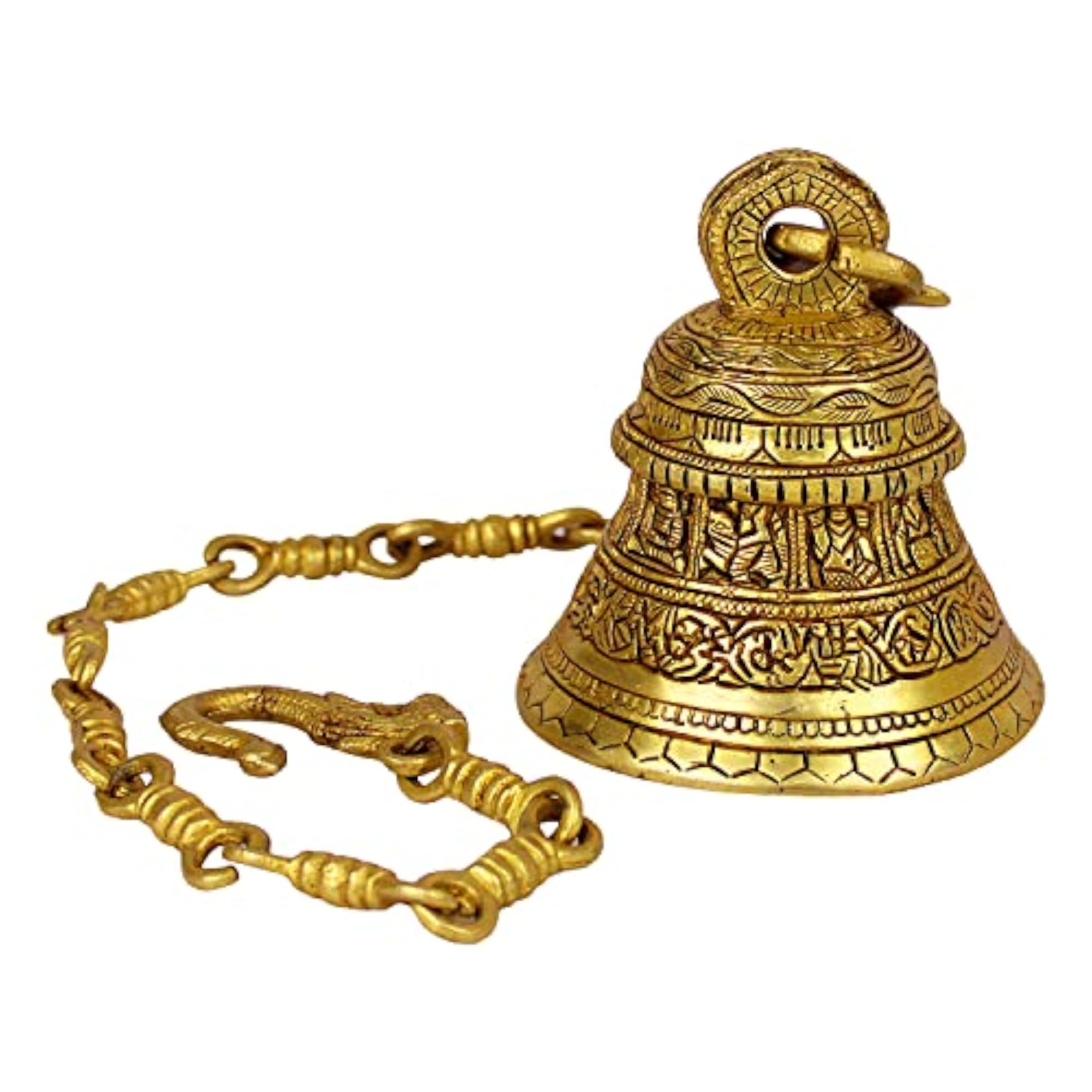 Dashavatar Brass Hanging Bell with Chain, 24 Inches