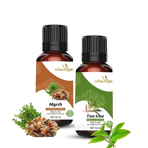 Image of Pure Combo Of 2 Essential oil For Hair & Skin Natural Therapeutic Grade & Undiluted Oil 15ML (Myrrh-Teatree)