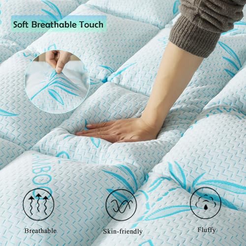 Image of WhatsBedding 5 Inch Full Mattress Topper Breathable Bamboo Viscose Air Layer,Memory Foam Mattress Topper Full Size Blue.
