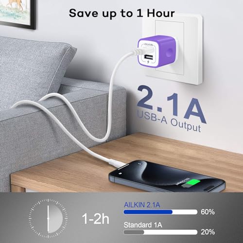 Image of 2Pcs USB Wall Charger, AILKIN USB Plug Home Travel Power AC Adapter Block | Charging Brick for iPhone, Google Pixel, Samsung Galaxy, HTC, LG, Motorola Cell Phone Quick Charge Base USBA Adaptive