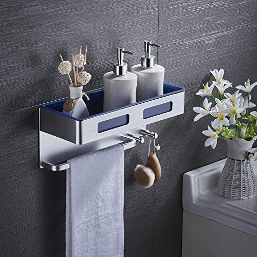 Support de douche mural antirouille avec crochets et barre porte-serviettes en aluminium