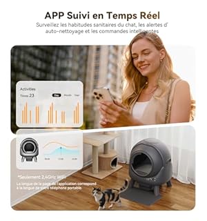 Litiere Chat Autonettoyante FEELNEEDY, Bac à Litière Automatique, Anti-Fuites/Anti-Pincement/Triple Anti-Odeur/Secure/Contrôle APP/Nettoyage Facile, Capacité Maximale de 65L