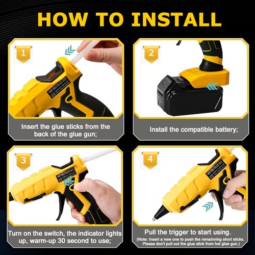 Cordless Hot Glue Gun for Dewalt, Suitable for Dewalt 18V/20V Max Lithium-ion Battery, 30s Quick Preheat Hot Melt Glue Gun with 30 Pcs Glue Sticks(7 * 150mm) for Arts/Crafts/Diy/Repairs(Tool Only) - Image 5
