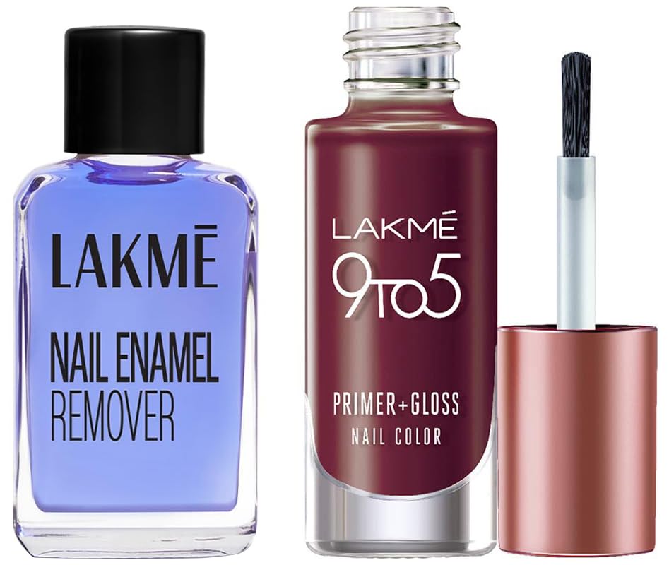 LAKMÉ 9 To 5 Primer + Glossy Finish Nail Colour & Nail Color Remover Combo, 6 Ml-image-1