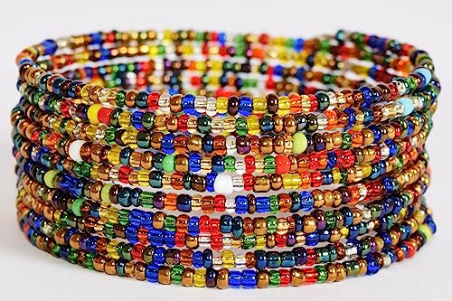 TEMBO AFRICA Set of 2 Handmade Beaded Bracelets for Women 10 loops each Wrap Bracelets Boho Jewelry Gifts MADE OF SEED BEADS ONLY Multicolored Pink, KB562