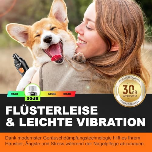 Wismika Hund Nagelfräse: Super Leise, 2 LED Lichter & 2 Geschwindigkeiten für sicheres Schneiden | Wiederaufladbarer Krallenschleifer mit 3 Schleifaufsätzen & Zubehör | Für Hunde und Katzen Aller