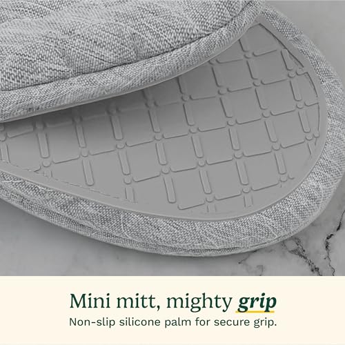 Image of Cuisinart ShieldPro Mini Silicone Oven Mitts, 2-Pack 5.5 inchx8.5 inch, 450F | Non-slip grip on hot cookware, hangs neatly by the stove, cotton lining adds comfort, ambidextrous for smaller hands