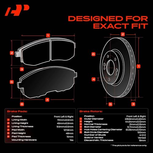 Image of A-Premium 9.45 inch (240mm) Front Vented Brake Rotors and Ceramic Pads Kit | Compatible with Honda Models - Civic 1990-2000, Civic del Sol 1993-1997, CRX 1990-1991, 6-Pack