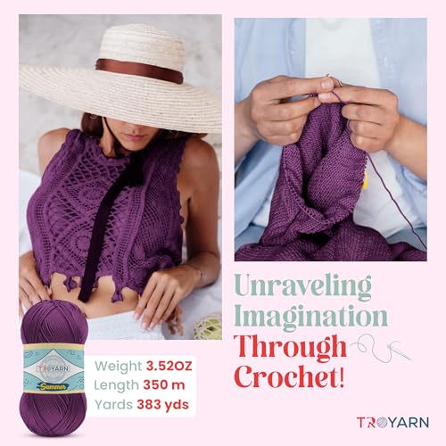 Image of TROYARN Summer (4- Skeins Pack) Silk Effect Hand Knitting Yarn Crochet Art Lace Craft 100% Microfiber Acrylic 4x100 gr (4x383 yds) (105297 - Ornamental Cabbage)