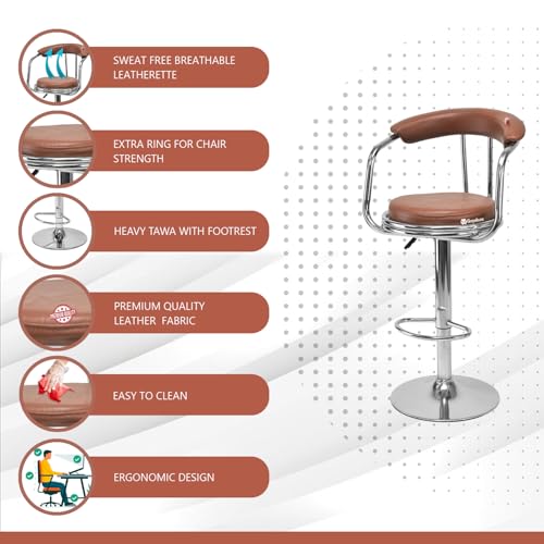 Image of GOYALSON Classic Height Adjustable and Revolving Bar Stool Kitchen Chair (4, Brown)