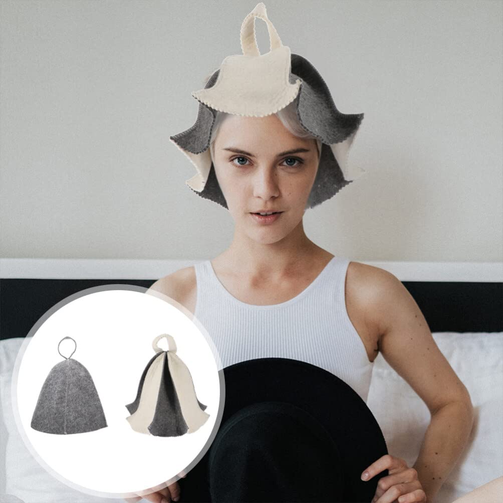 2pcs Felt Sauna Hats, Russian Banya Cap, Cover with Loop for Sauna Dry Steam Room Accessories