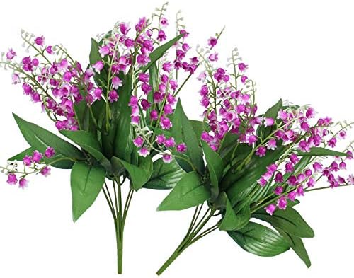 2Pack Artificial Bellflower Flower 7Forks Fake Lily Fower Faux Plants Silk Spring Peach Flowers Bouquets for Home Wedding Decoration Photography Props (Rose Red)