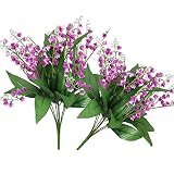 2Pack Artificial Bellflower Flower 7Forks Fake Lily Fower Faux Plants Silk Spring Peach Flowers Bouq