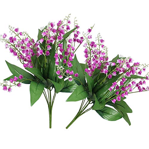 2Pack Artificial Bellflower Flower 7Forks Fake Lily Fower Faux Plants Silk Spring Peach Flowers Bouquets For Home Wedding Decoration Photography Props (Rose Red) #TOP4