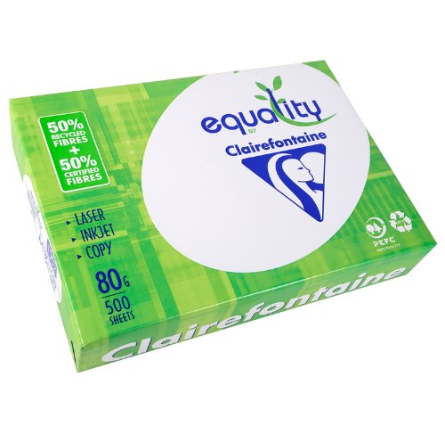 Equality Lot de 5 Ramettes 500 Feuilles Papier 80g A4 210x297 mm Certifié PEFC 50% Recyclé Blanc