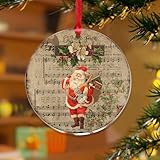 Adornos de Navidad acrílicos de 3 pulgadas 2025 Old Time Santa elegante adorno para árbol de Navidad, decoración de fiesta de Navidad, piano clásico, partitura musical, recuerdo, disco transparente