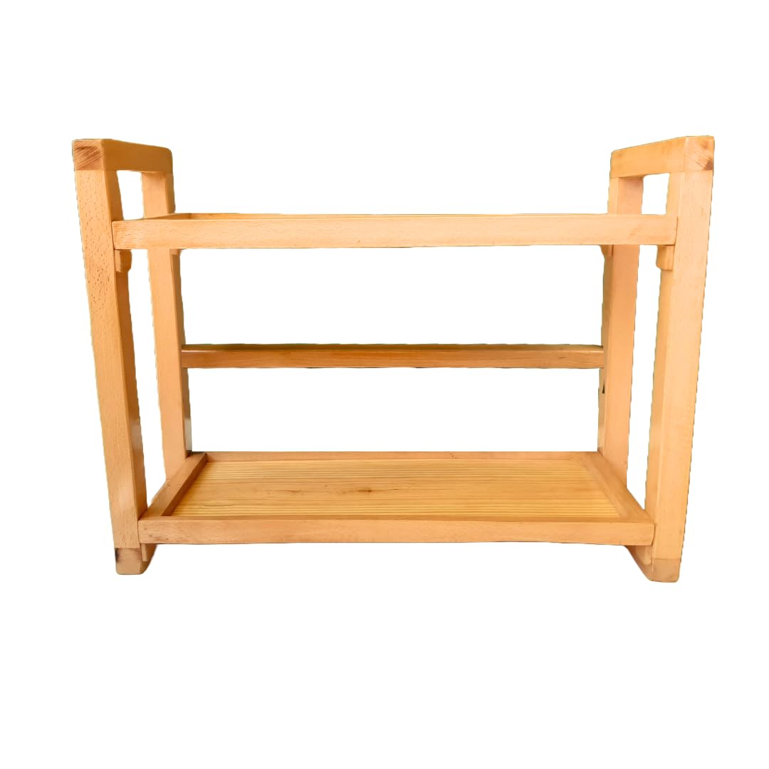Lakshya India 2-Tier Wooden Kitchen Shelf, Natural Wood Storage Rack, Countertop Spice Organizer, Handcrafted Premium Wood Kitchen Oganizer, 58 cm x 20 cm x 46 cm, Natural Color Lakshya India 2-Tier Wooden Kitchen Shelf, Natural Wood Storage Rack, Countertop Spice Organizer, Handcrafted Premium Wood Kitchen Oganizer, 58 cm x 20 cm x 46 cm, Natural Color