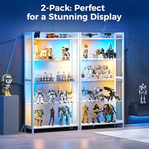 Image of AODK 2-Pack Display Cabinet with RGB LED Lights & Glass Shelf