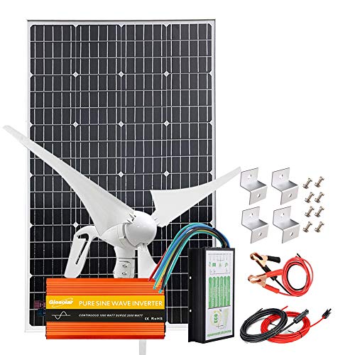500 Watt 12 Volts Solar Panel Wind Turbine System Complete Kit with 1000W Inverter: 1x 100W Monocrystalline Solar PV Module Grade A +Hybrid Charge Controller +Cables +Mounting Brackets