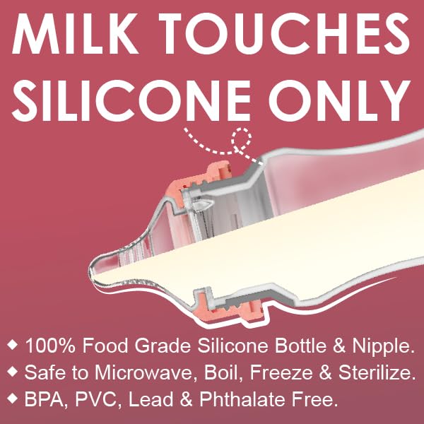 Miniatura 6 de Nenesupply Biberones de silicona para recién nacidos, biberones de alimentación de flujo lento para bebés amamantados, cuello ancho, 8 onzas,