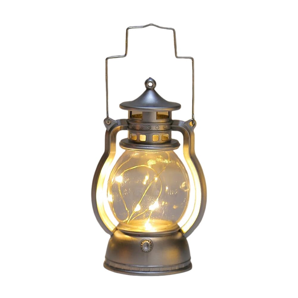 Vintage Lantern Battery Operated LED Lantern Outdoor Camp Light Retro Hanging Lantern Oil Lamp for Hiking, Fishing, Camping